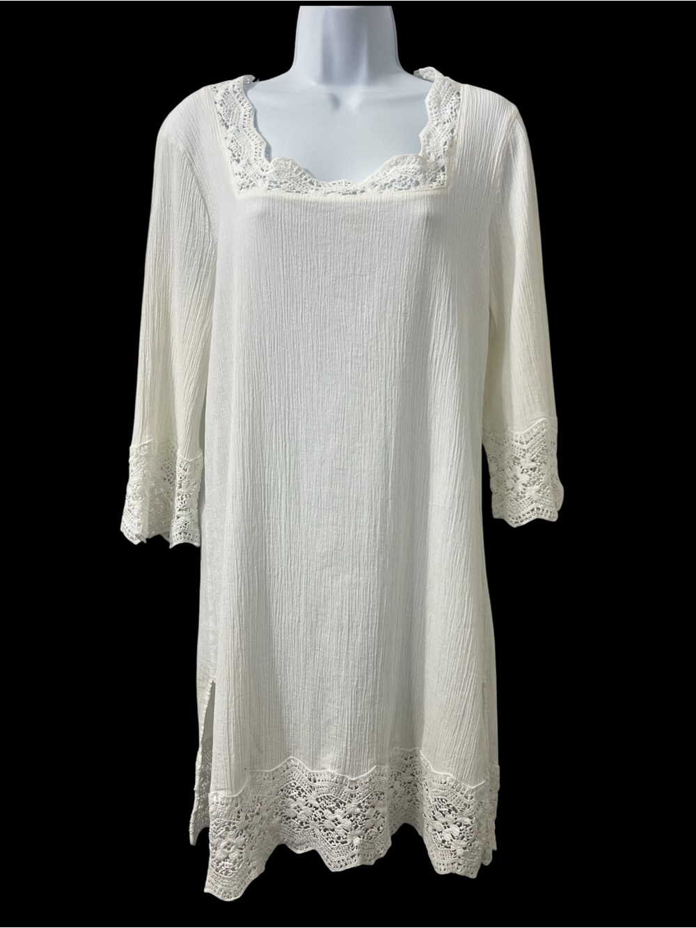 Talbots White Lace Trim 3/4 Sleeve Swim Cover Up Women M Resort Vacation Beach